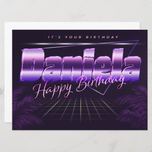 Daniela Nom Prénom lila retro Carte Anniversaire