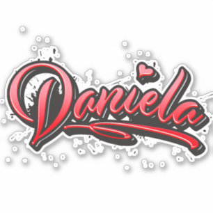 Daniela red Heart Graffiti Autocollant Sticker