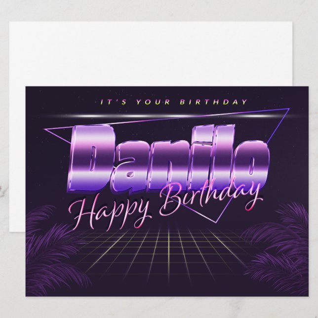 Danilo Nom Prénom lila retro Carte Anniversaire (Devant / Derrière)