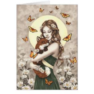 Dans la fille du jardin avec renard et papillons