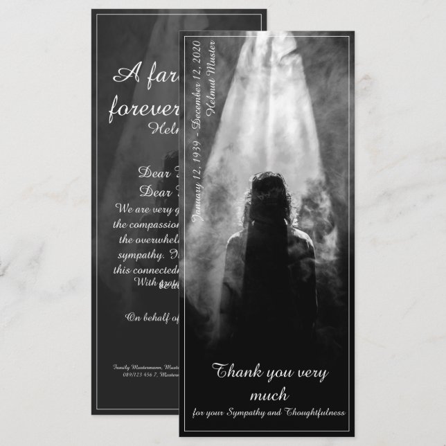 Dans la lumière - Carte de remerciement d'adieu à  (Devant / Derrière)