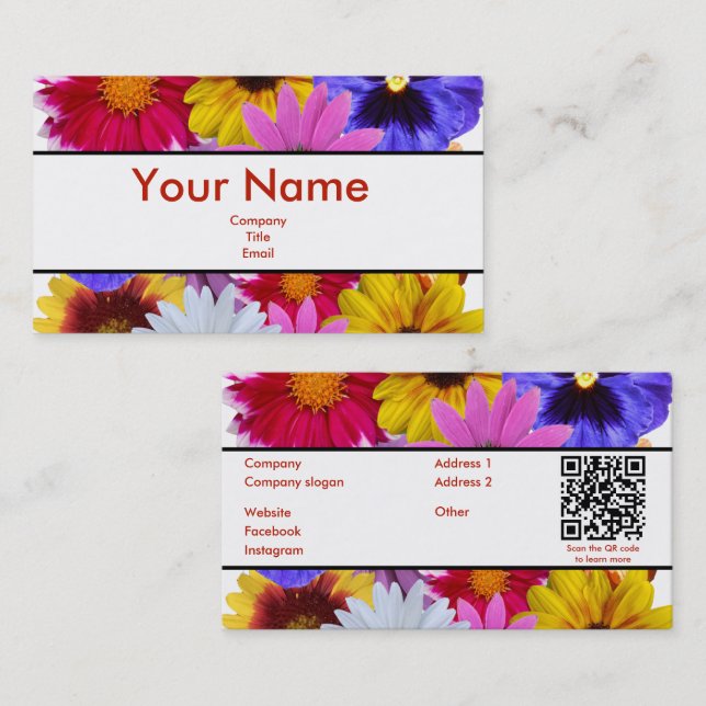 Dans le Carte de visite de fleurs (Devant / Derrière)