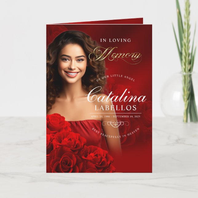 Dans Loving Memory Red Rose Programme de nécrologi (Devant)