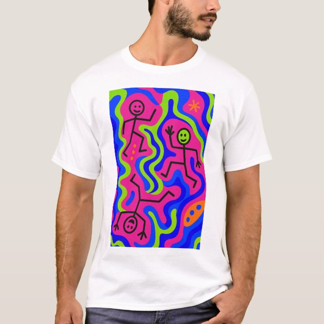 Danse cosmique - T-shirt Néon Stickmen (Devant)
