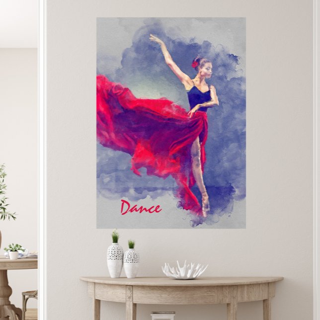 Danse, Danse, Danse, Ballet, Rouge, toile noire (Dance Art, Dancer, Ballet, Red, Black Canvas Print)
