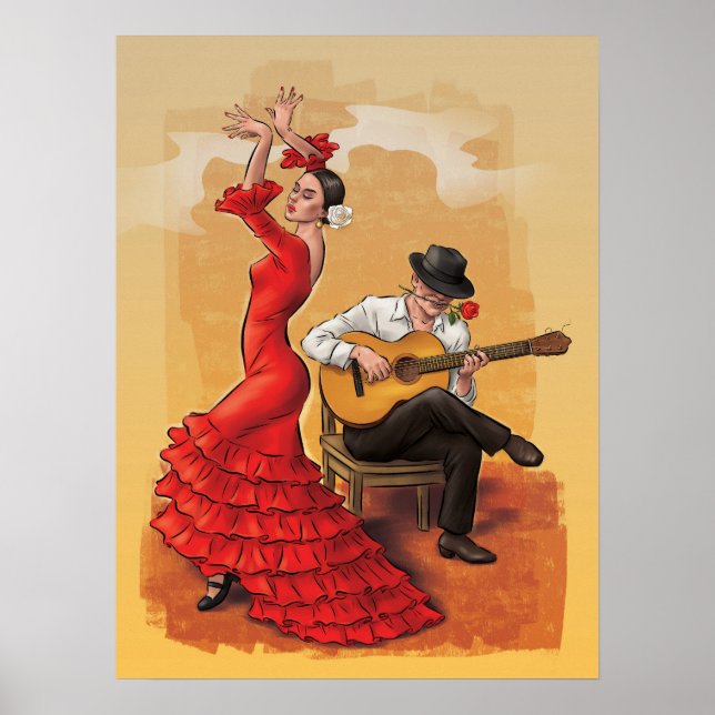 Danse flamenco - Affiche illustrée d'art (sans tex (Devant)