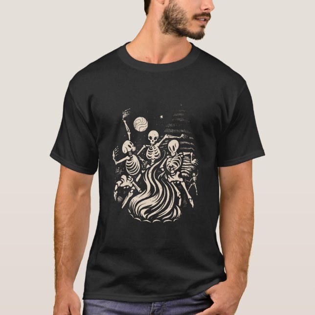 Danser Autour Du T-shirt Des Skeletons Bonfire (Devant)