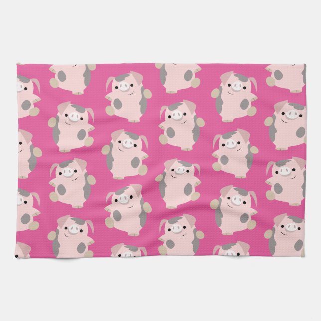 Danser Cartoon Cochon Répéter Motif Serviette de c (Horizontal)