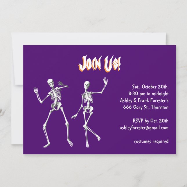 Danser Skeletons Violets Halloween Invitation (Devant)