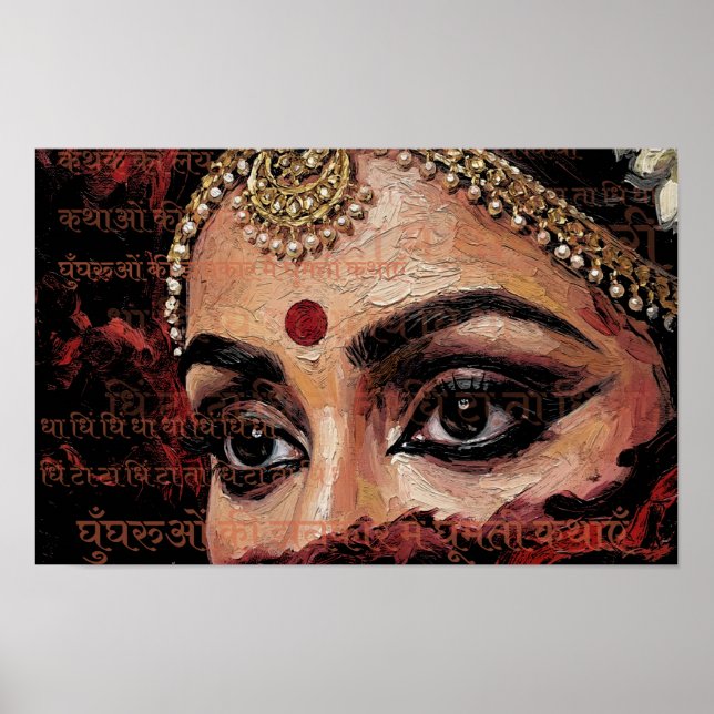 Danseuse Kathak Expressive Yeux Art mural culturel (Devant)