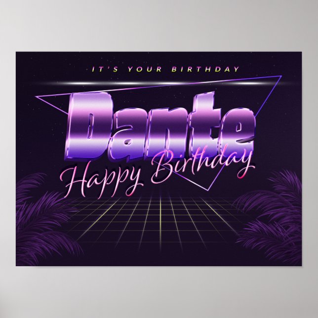 Dante Nom Prénom affiche rétro lilas Anniversaire (Devant)