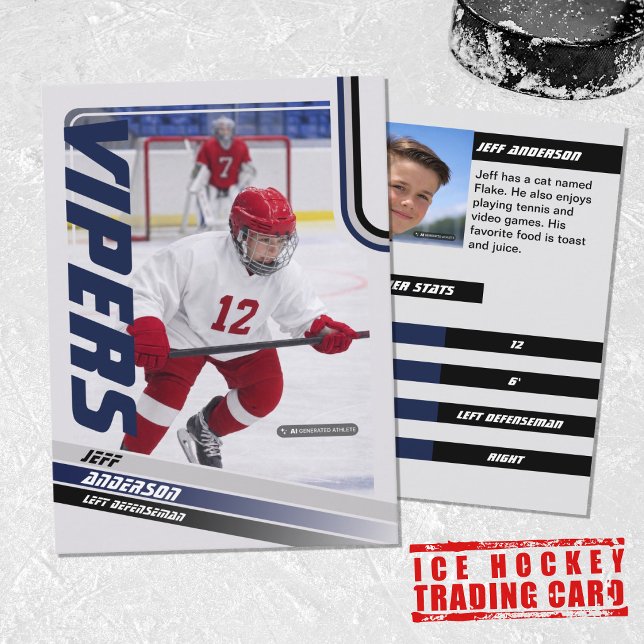 D'appel Carte à collectionner de hockey sur glace Blue Ice (Unleash your creativity with our blue and black customizable ice hockey trading card )