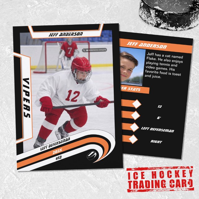 D'appel Carte à collectionner de hockey sur glace en orang (Orange zest for young hockey stars! Stylish souvenir, back-to-school coolness. Ideal for your child.)