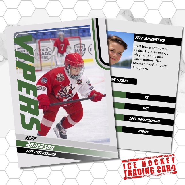 D'appel Carte à collectionner de hockey sur glace verte (Unleash your creativity with our green and black customizable ice hockey trading card )