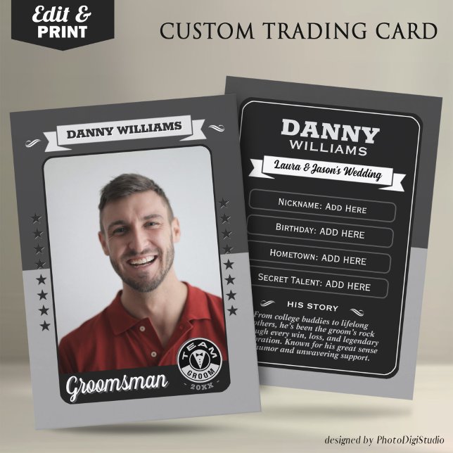 D'appel Carte à collectionner personnalisée pour l'équipe  (Custom Team Groom Trading Card, Groomsmen Gifts Best Man Trading Card, Retro Wedding Cards)