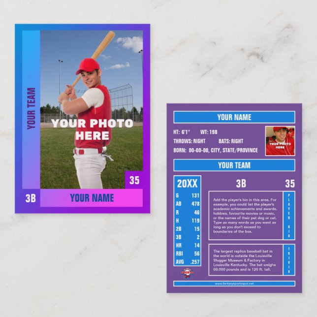 D'appel Carte Bleu/Violet Baseball - Statistiques Personna (Devant / Derrière)