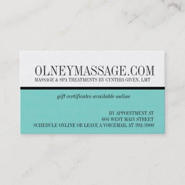 D'appel carte bleue de massage et de contact de spa (Devant)