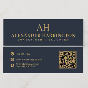 D'appel Carte de barbier élégante code QR bleu or Affaires