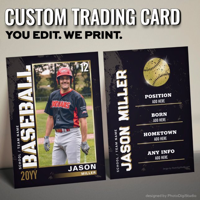 D'appel Carte de baseball, Carte de joueur de baseball Gol (Custom Baseball Trading Card, Gold Baseball Player Calling Card)