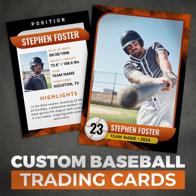 D'appel Carte de baseball de baseball Orange Noir Joueur d (Créateur téléchargé)