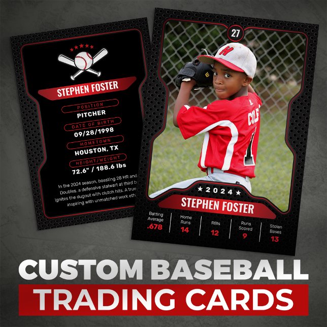 D'appel Carte de baseball noire et rouge avec des statisti (Créateur téléchargé)