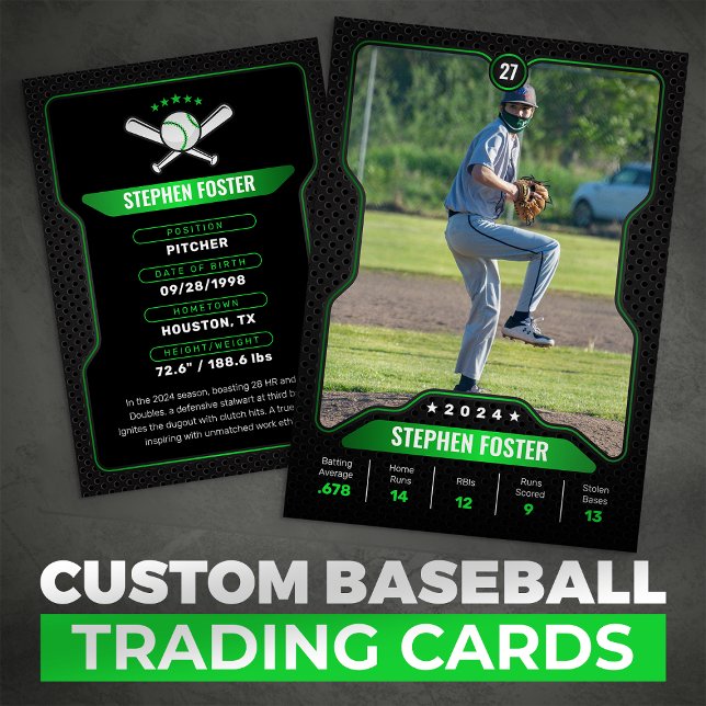 D'appel Carte de baseball noire et verte avec statistiques (Créateur téléchargé)