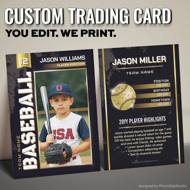 D'appel Carte de baseball personnalisée, Gold Player Card (Custom Baseball Trading Card, Gold Power Player Card)