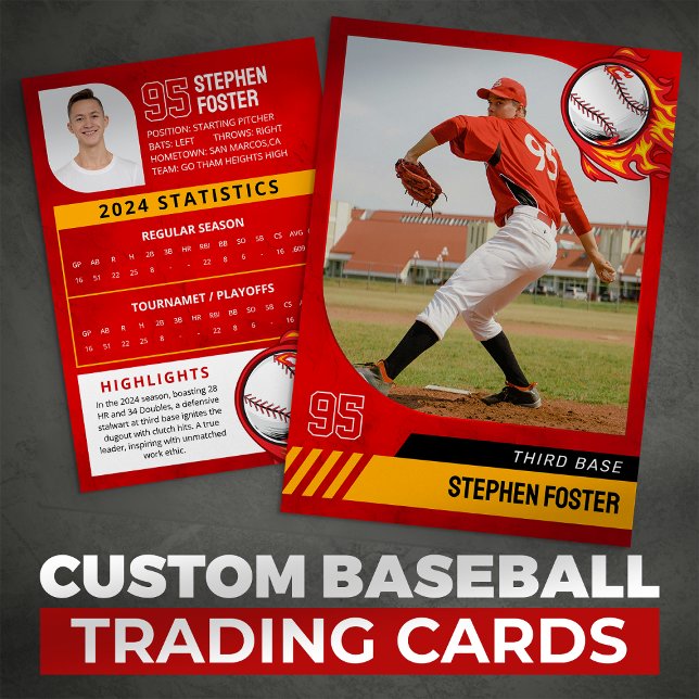 D'appel Carte de Baseball Rouge avec Photo et Statistiques (Créateur téléchargé)