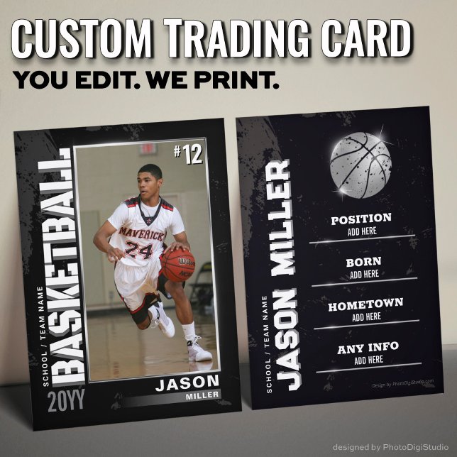 D'appel Carte de basket-ball, carte de basket-ball (Custom Basketball Trading Card, Silver Player Calling Card)