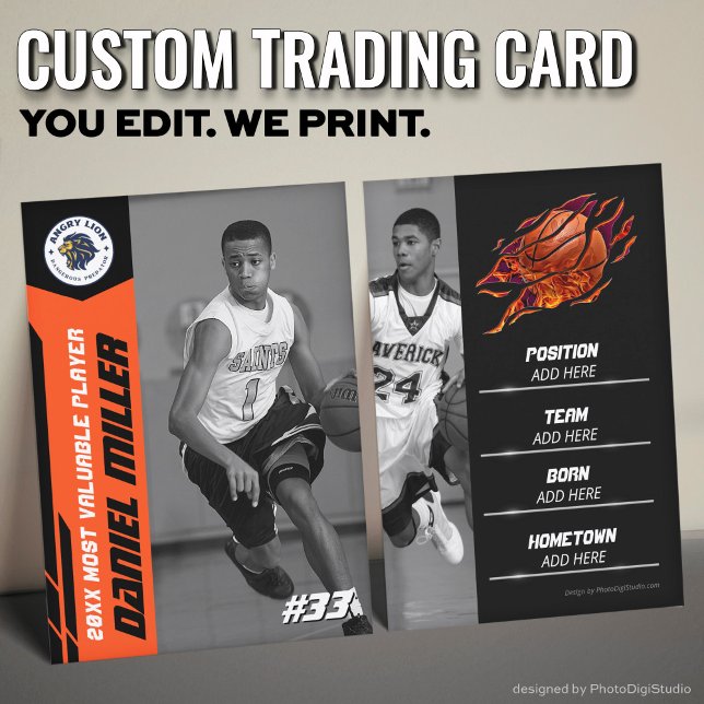 D'appel Carte de basketball orange MVP (Custom Basketball Trading Card, Orange MVP Card)