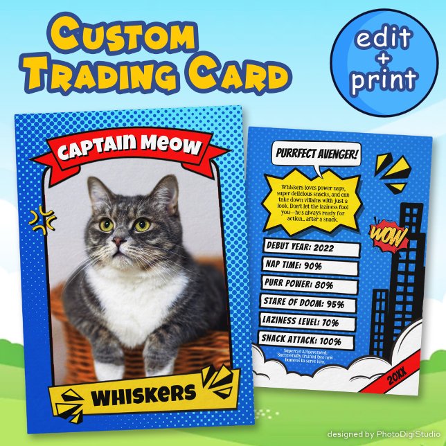 D'appel Carte de collection BD Supercat Cadeau drôle de ch (Supercat Comic Trading Card Funny Custom Cat Gift, Cat Trading Card)
