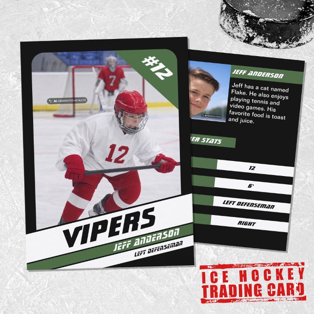 D'appel Carte de collection de hockey sur glace en vert et (Proudly share youre kids' achievements with this green white card)