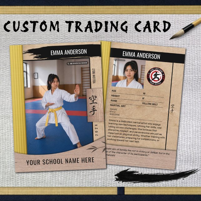 D'appel Carte de collection en bois Ceinture Jaune de Kara (Create a personalized karate trading card featuring your own photos and belt achievement.)
