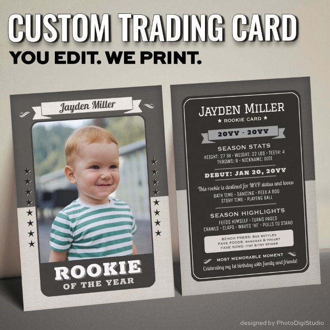 D'appel Carte de collection personnalisée pour recrue, Rét (Custom Rookie Trading Card, First Birthday Retro Rookie Card)