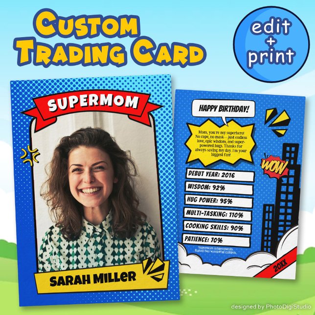 D'appel Carte de commerce de bande dessinée d'anniversaire (Custom Birthday Card For Mom Comic Trading Card)