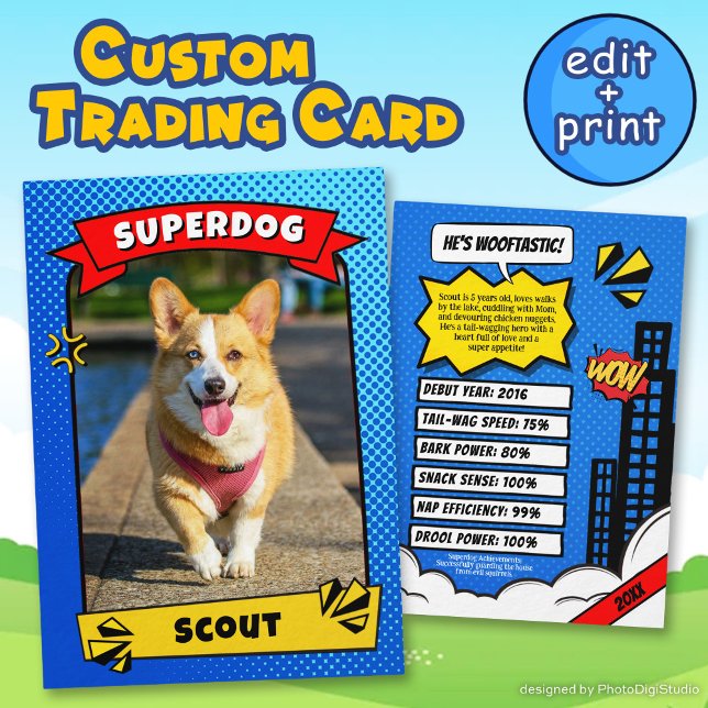 D'appel Carte de commerce de bande dessinée Superdog Drôle (Superdog Comic Trading Card Funny Custom Dog Cards)