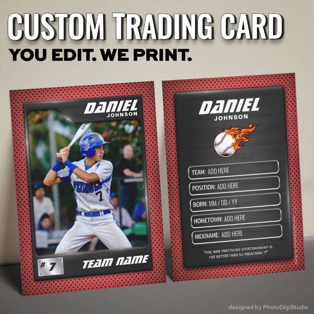 D'appel Carte de commerce de baseball personnalisée, joueu (Custom Baseball Trading Card, Red Graphite Player Card)