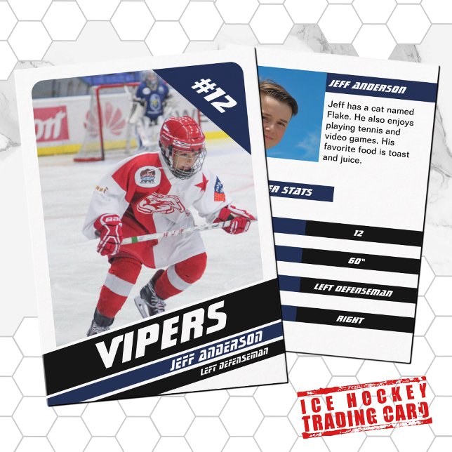 D'appel Carte de commerce de hockey sur glace en bleu vif  (Proudly share youre kids' achievements with this white and blue card)