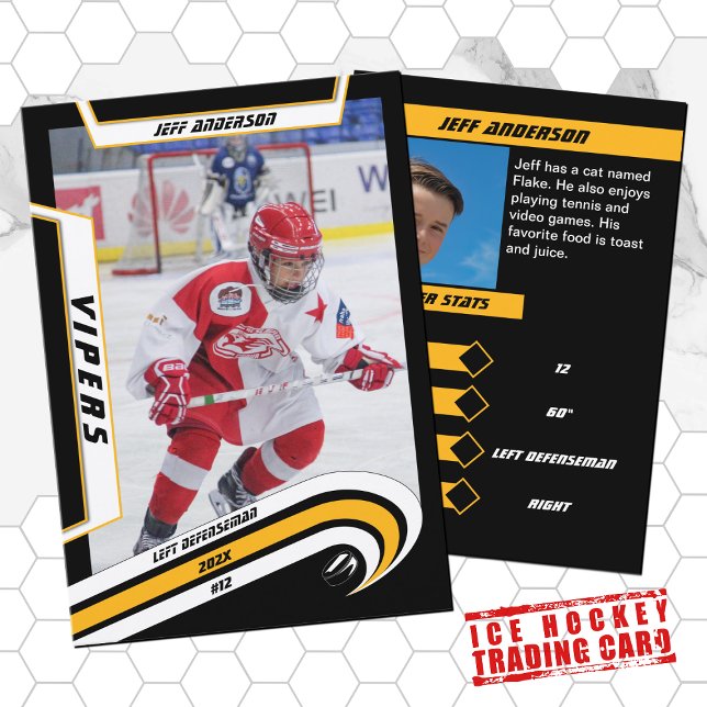 D'appel Carte de commerce de hockey sur glace en jaune vif (Sunny vibes for young hockey champs! Cool yellow hockey trading card - a perfect souvenir and gift )