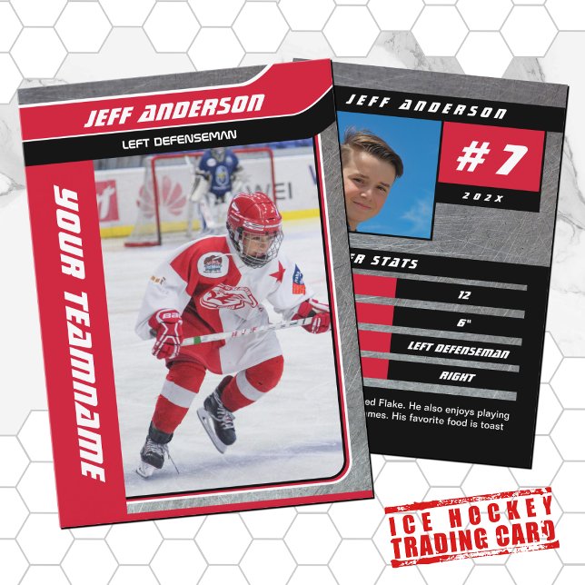 D'appel Carte de commerce de hockey sur glace en métal rou (Proudly share youre kids' achievements with this red black and metal card)