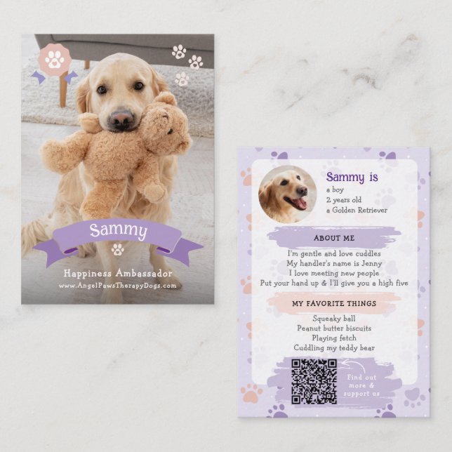 D'appel Carte de commerce de photo de chien de thérapie à  (Devant / Derrière)