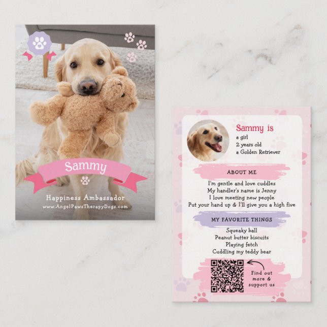 D'appel Carte de commerce de photo pour animal de compagni (Devant / Derrière)