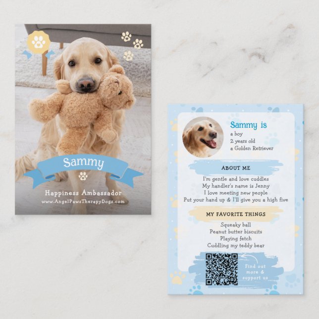 D'appel Carte de commerce de photo pour animal de compagni (Devant / Derrière)
