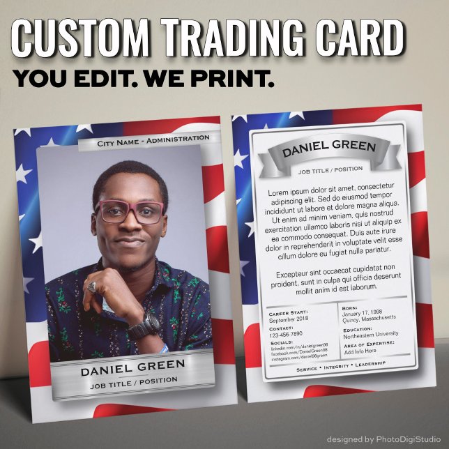 D'appel Carte de commerce de service public personnalisée, (Custom Public Service Trading Card, American Flag Card)