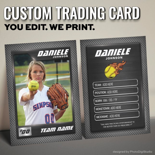 D'appel Carte de commerce de softball personnalisée, carte (Graphite Softball Trading Card, Custom Softball Player Card)