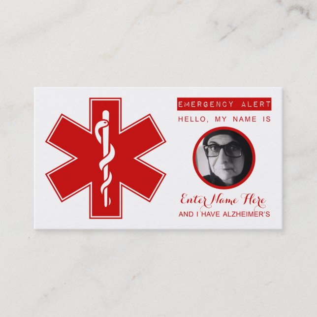 D'appel carte de contact d'urgence d'Alzheimers (Devant)