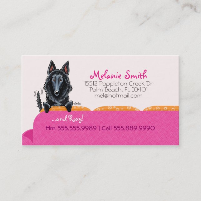 D'appel Carte de contact Happy Belgian Sheepdog Pink Couch (Devant)