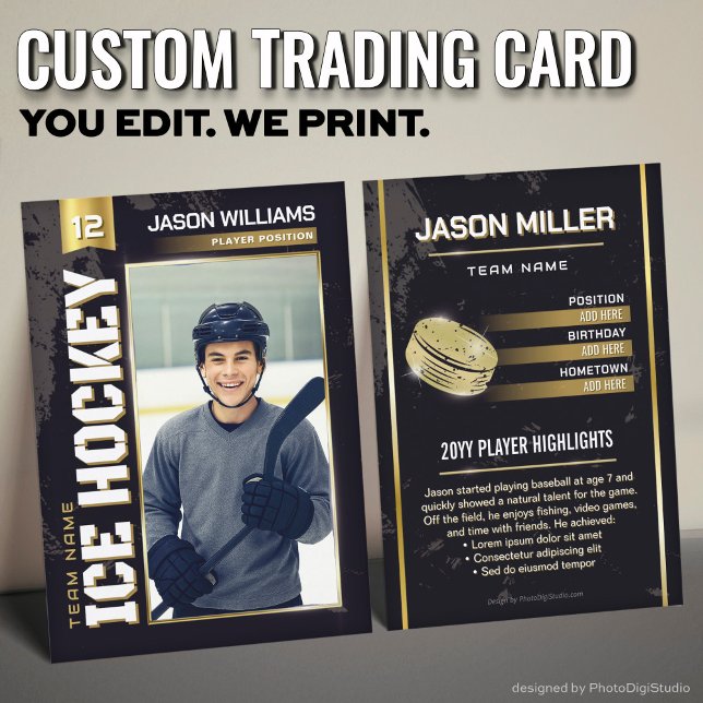D'appel Carte de hockey sur glace personnalisée, Joueur de (Custom Hockey Trading Card, Gold Power Player Card)