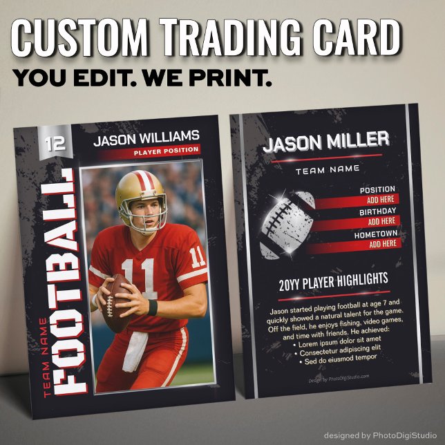 D'appel Carte de jeu de football personnalisée, carte de j (Custom Football Trading Card, Red Power Player Card)