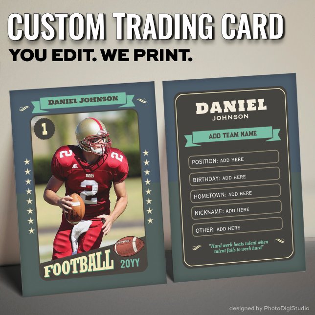 D'appel Carte de lecteur Retro Custom Football Card (Custom Football Trading Card, Teal Retro Player Card)